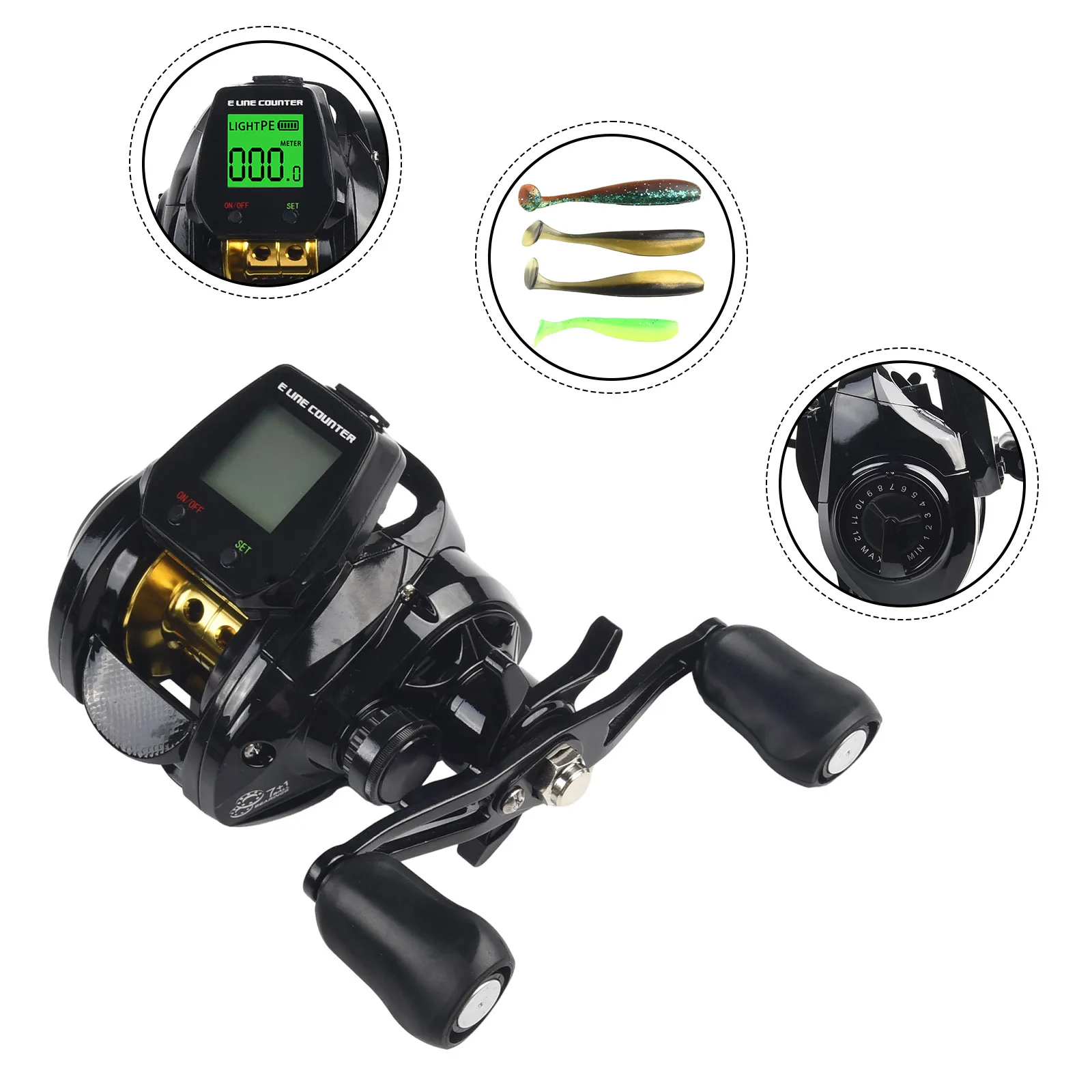 7.2:1 Bite Alarm Digital Fishing Baitcasting Reel Line Counter Depth  Position Left Right Hand Fishing Reel Fish Accessories