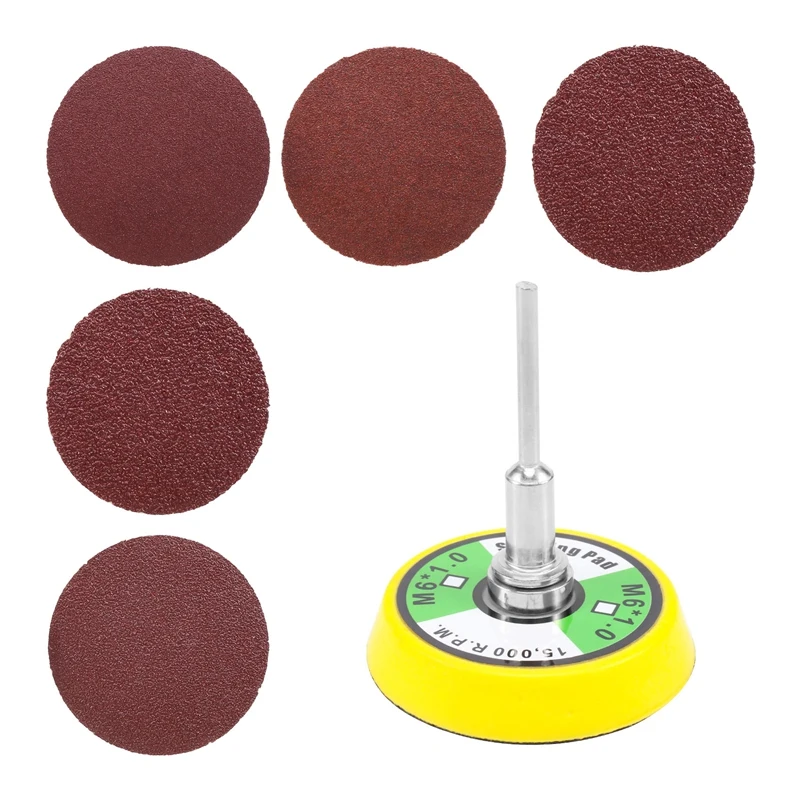 WFF 50 Pcs 2 Inch Sanding Disc 60-180 Grit Hook And Loop For Sander Machine With 1 Pc 2 Inch Drill Shank Backing Pad