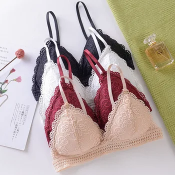 1pcs Womens Sport Bra Girls Lace Triangle Cup Underwear Female Breathable Sexy No Steel Ring Bras French Style Fashion Brassiere