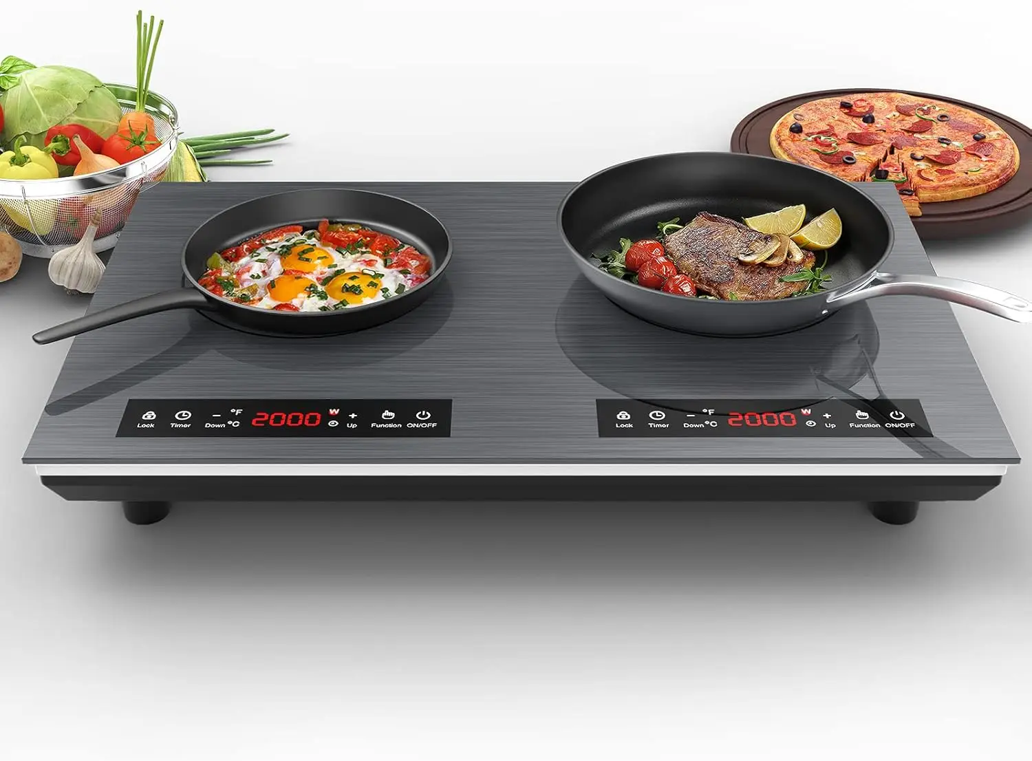 Double Induction Cooktop 24 inch 4000W Electric cooktop hot plate induction stove top LED Touch Screen 9 Levels Settings