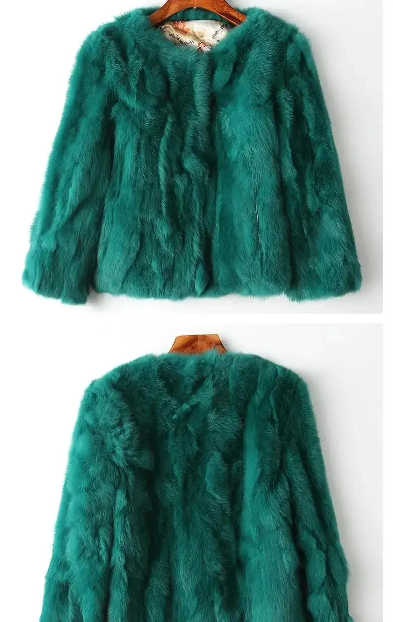 Rabbit Fur Coat - Women's Slim Fit Cardigan, High Waist Long Sleeve Jacket