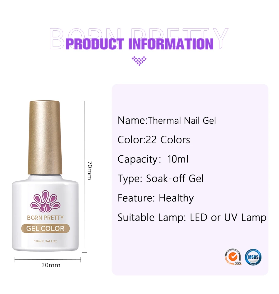 Description Picture 3 of itemBORN PRETTY Glitter Thermal Gel Nail Polish  3 Colors Temperature Color Changing Autumn Winter Nails Semi-permanent Soak Off Nai