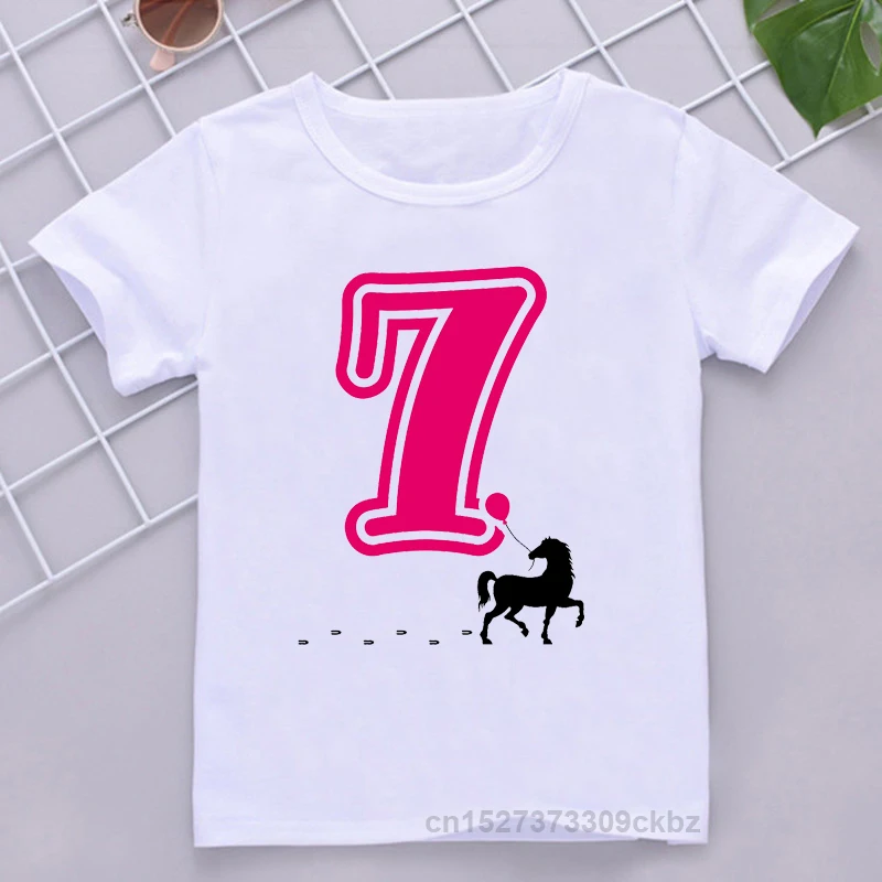 

Horse Birthday Party Kids T-Shirt 4-12 Years Old Girls Cute Gift T Shirt Casual Funny Boys Tshirts Tops kids birthday clothing