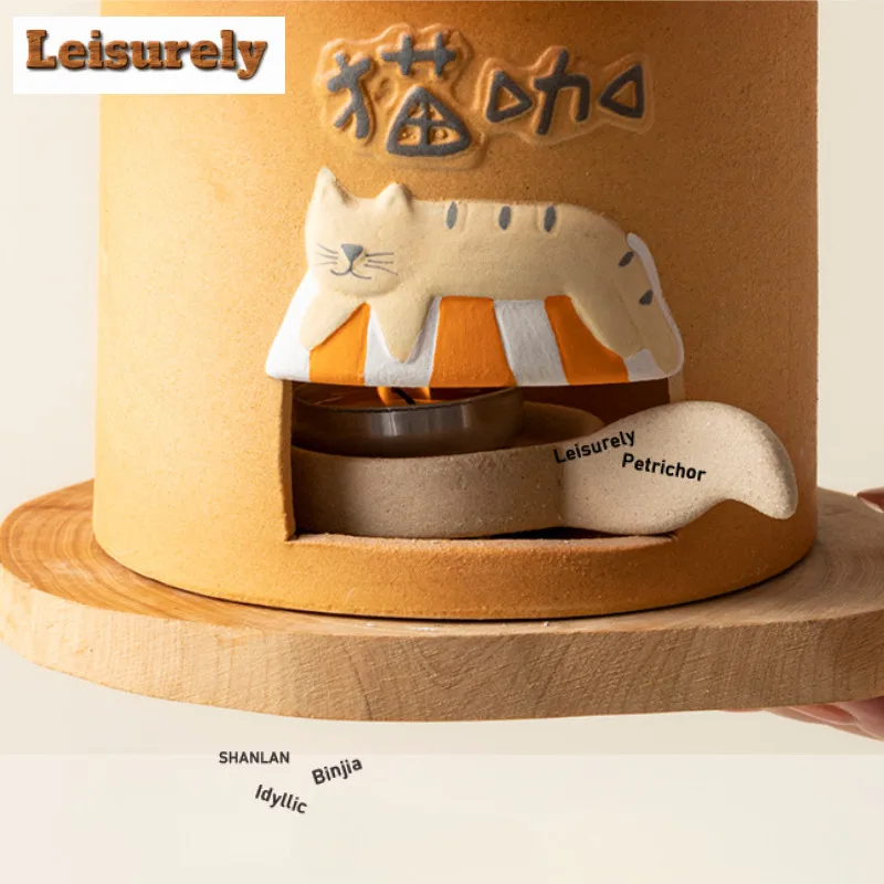 Hand Painted Cute Fortune Cat Tea Warmer Holder Alcohol Burner Stove Kettle Stand Boiling Water Carbon Furnace For Tea Supplies