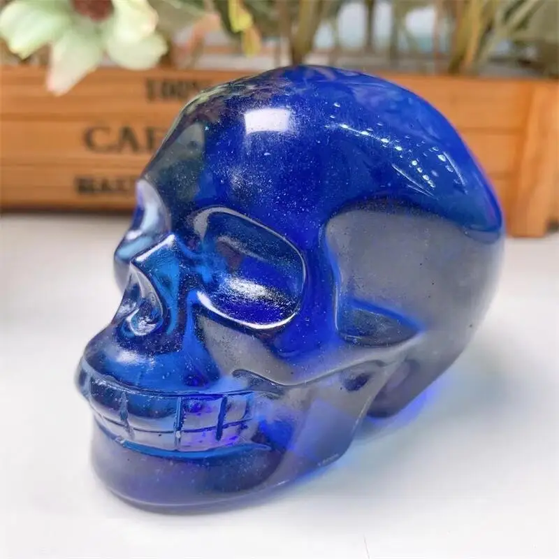 

Natural Aura Glass Skull Mini Crystal Carving Wizard Home Decoration Fashion Healing Crafts Gemstone Collection Gift 1pcs