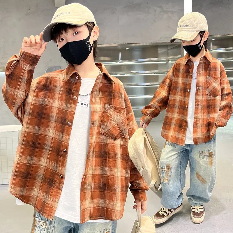 Boys Spring Autumn Shirt Jacket Outerwear Trendy Children's Clothing Big Kids Fashionable Top Quality Material AE Stock