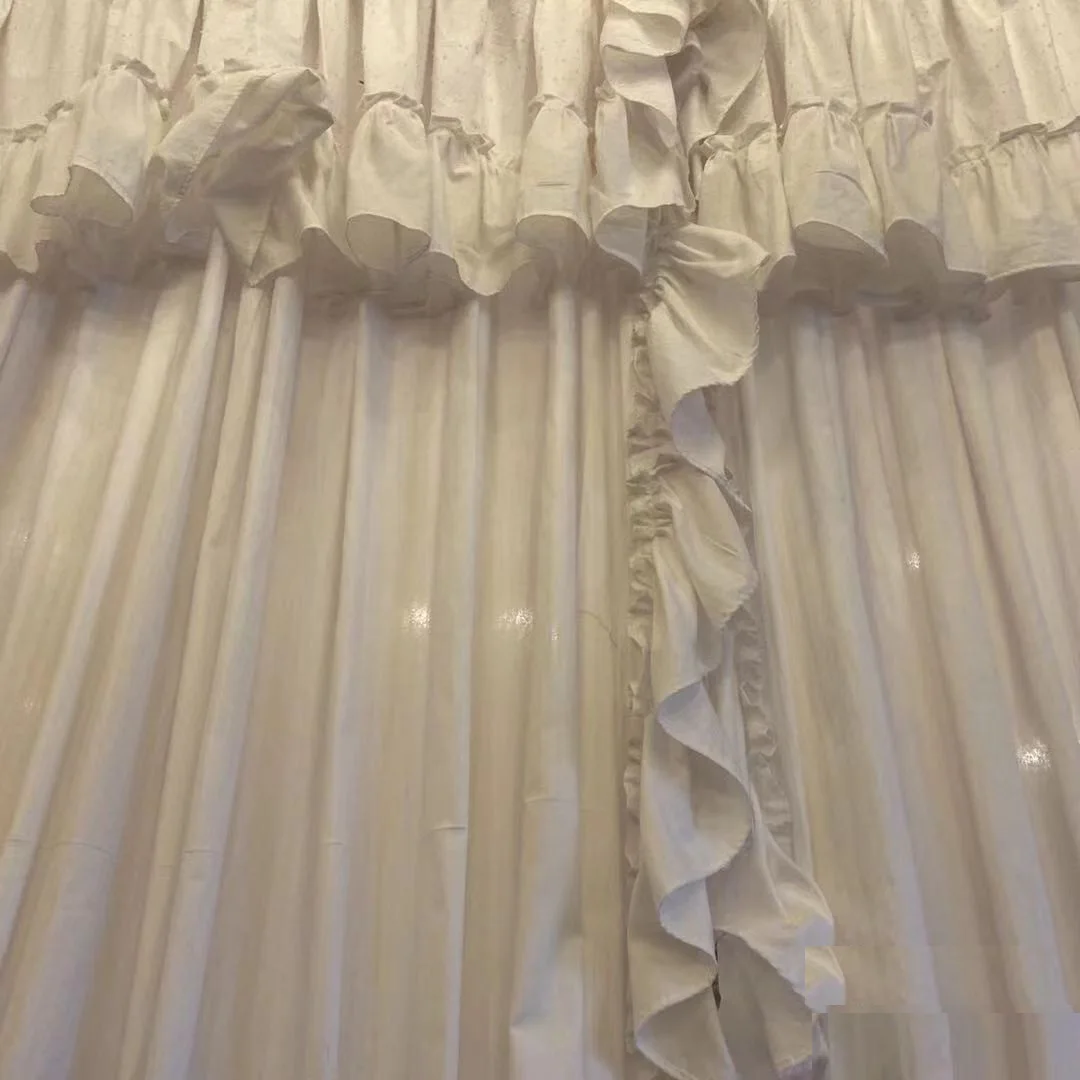 Light Flittering White Curtains with Valance, 100% Cotton, Ruffles, Rod Pocket, Princess, Girl's Bedroom, Living Room