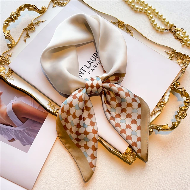 Silk Square Scarf Women Satin Bandana Print  Scarves Head Band Fashion Lady Hair Shawl and Wrap Female Neckerchief Hijab 2022 FJ571-1