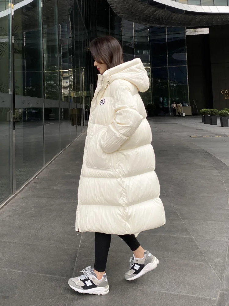 

2023 New Winter Women 90% White Duck Down Coat Thick Warm Long Sleeve Loose Puffer Jacket Pocket Snow Parkas