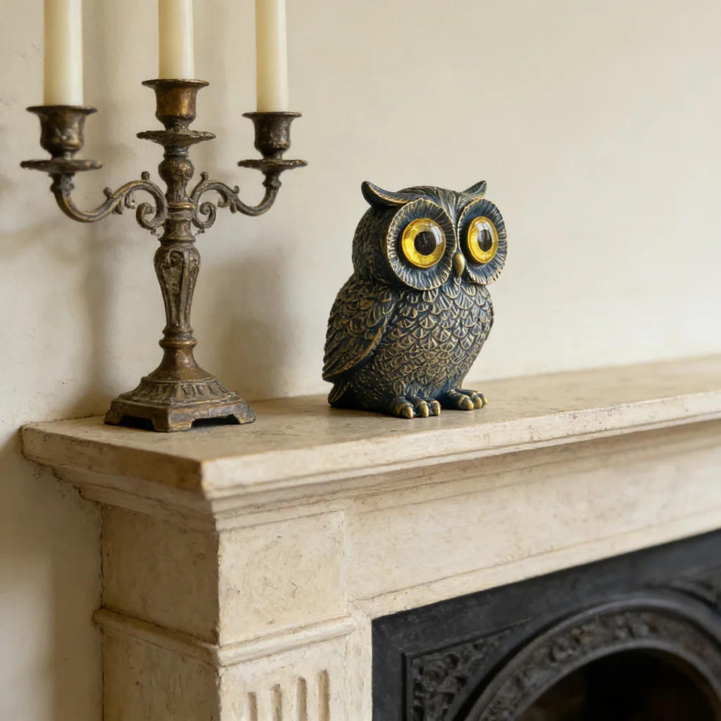1 Peça de Estatueta de Coruja Estilo Retrô com Olhos Grandes, Decoração Criativa para Mesa, Artesanato em Resina, Adiciona um Toque Artístico, Cheia de Detalhes