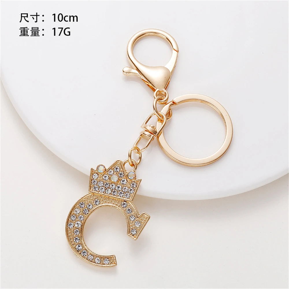 S192add94fb944cdfbd642cde93e4fd41p Luxury Crown 26 Letter Metal Keyring Fashion Rhinestone Initial Keychain Bag Pendant Charms DIY Accessories Birthday Gifts Mallzona