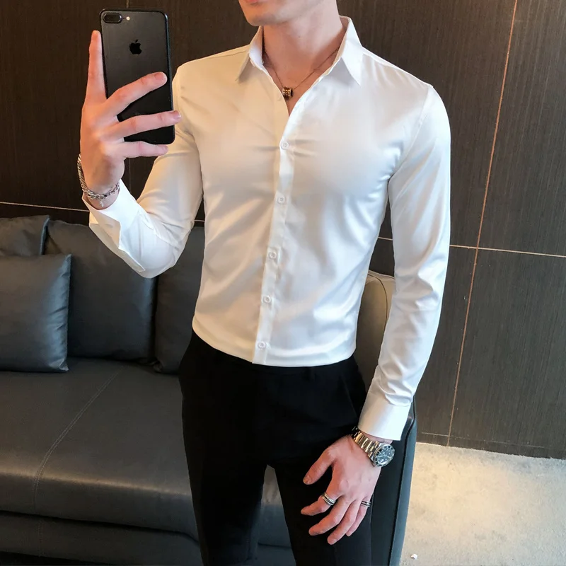 Embroidery Casual Long Sleeve Gentlemen Shirts Social Blouses Korean Shirt Men Fashion Autumn New Slim Fit Dress Male Shirt