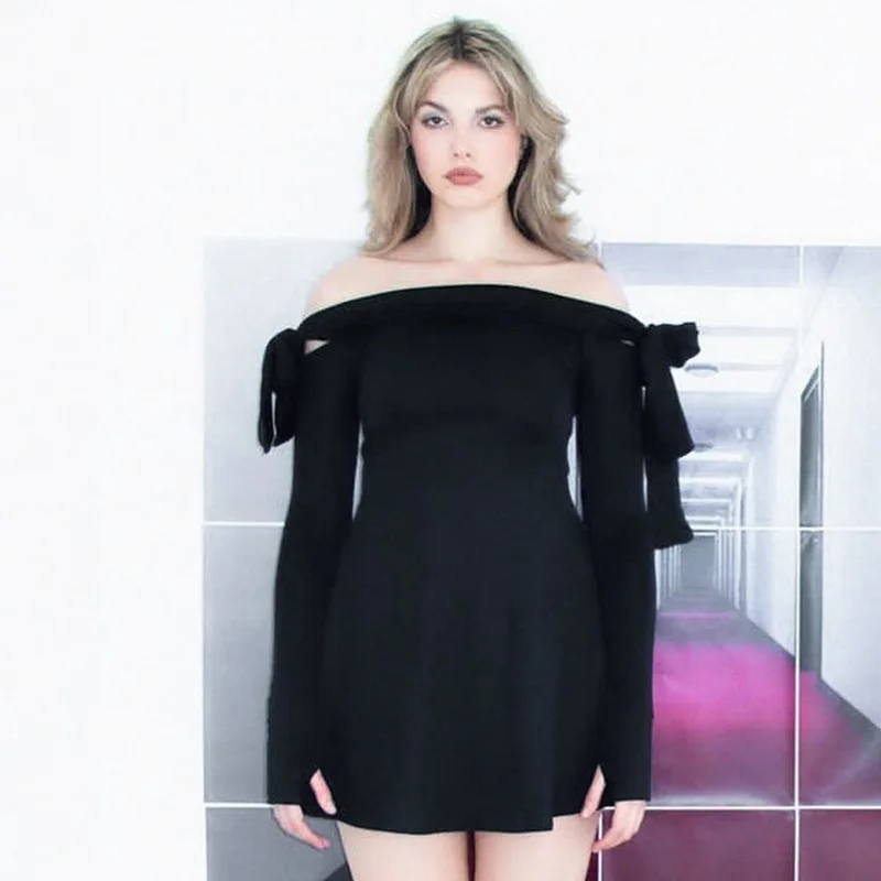 JULISSA MO 2025 Autumn Fashion Strapless Long Sleeve Bow Mini Dress For Women Sexy Slim A-line Outfits Solid Patchowrk Dress New