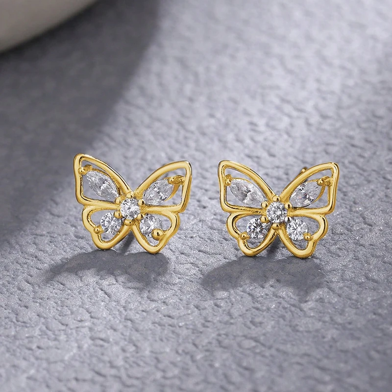 18K Gold 925 Sterling Silver Women Stud Earrings