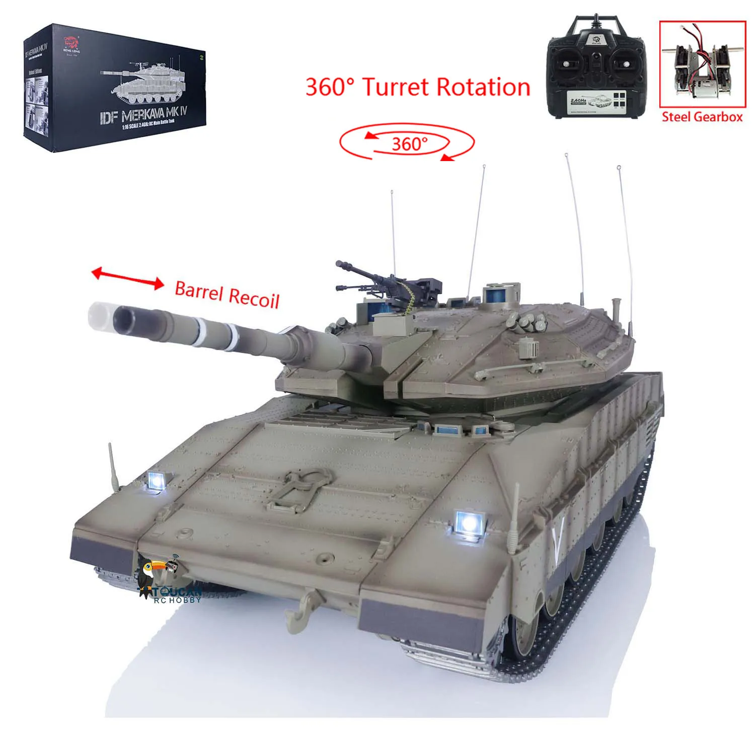 

RC Tank 1/16 IDF Merkava MK IV 3958 Heng Long HL 360° Turret Rotary Upgrade Edition TH22647