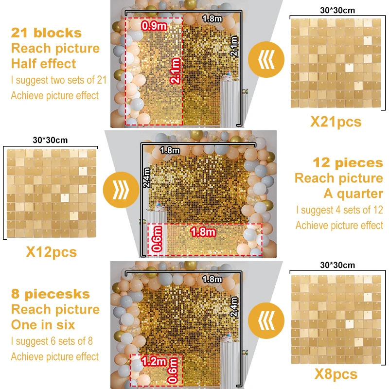 Iridescent Party Sequin Backdrop Glitter Square Sequin Panels Wall Wedding Decor Baby Shower Birthday Xmas Event Decorat
