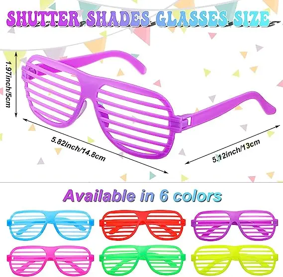 6pcs Shutter Shades Glasses Shutter Sunglasses Neon Color Shutter Eyewears For 80s 90s Retro Party Disco Birthday Decor - Party & Holiday Diy Decorations - AliExpress