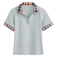 T-shirt à carreaux à manches courtes pour femmes, station européenne, col polo, haut en pur coton, mode de luxe abordable, été, nouveau 6
