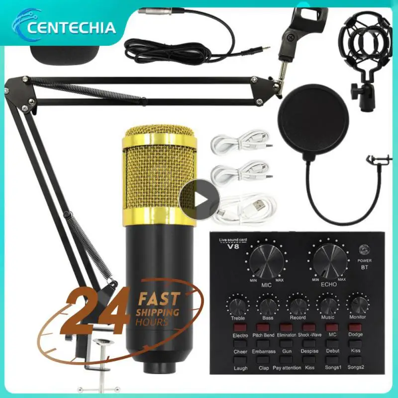 

Конденсаторный микрофон V8, звуковая карта, якорь, кронштейн для компьютерной записи, Большая диафрагма, набор для прямого эфира