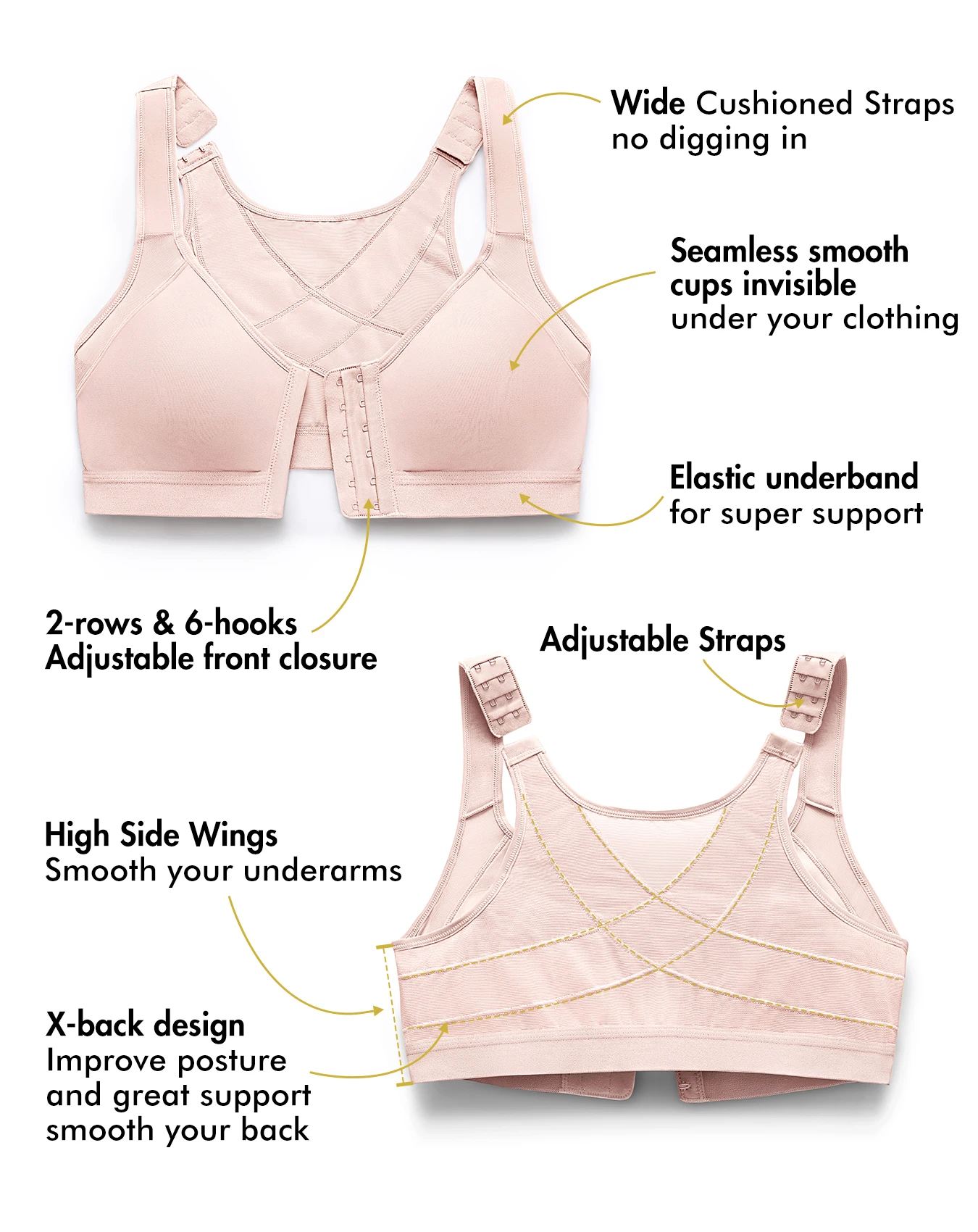 DELIMIRA Women's Front Closure Posture Wireless Back Support Full Coverage Bra Plus Size Unlined
