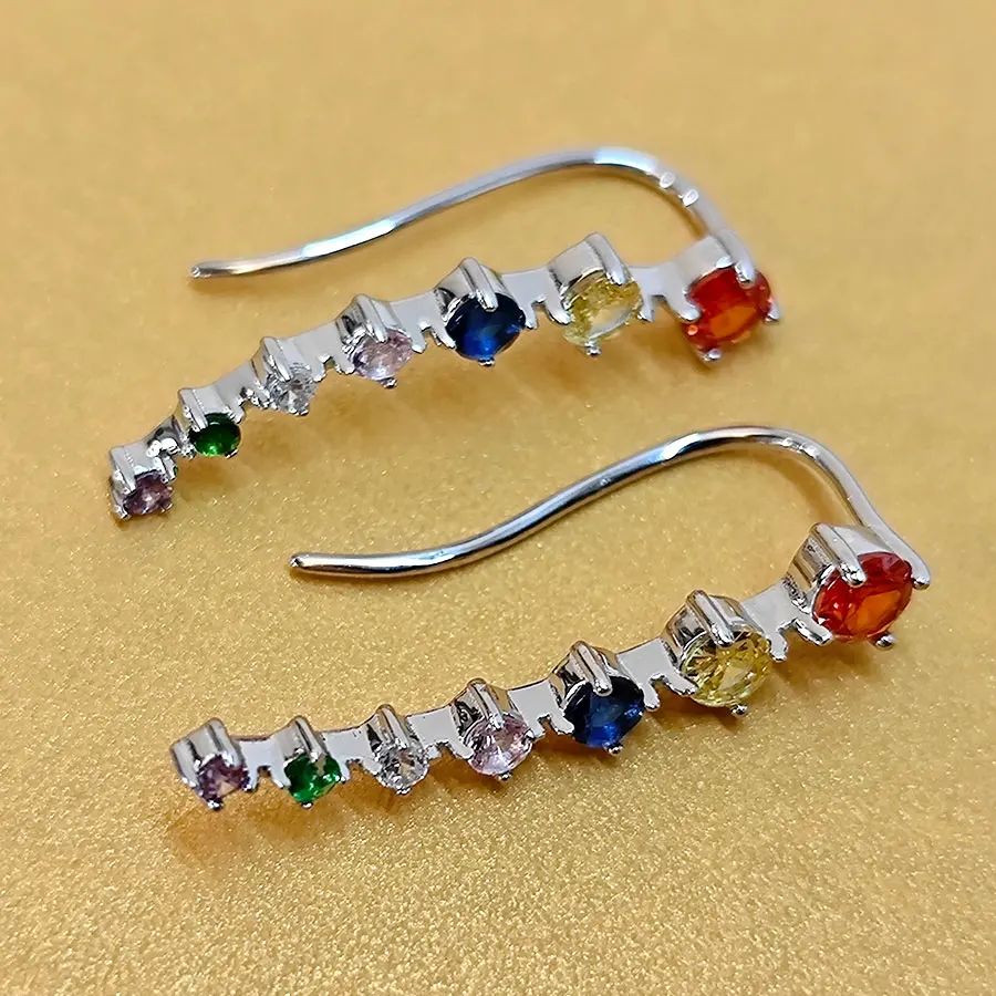 

925 Sterling Sliver Stud Earring Orange Yellow Sapphire blue Pink White Green Alexand Earrings Woman Jewelry