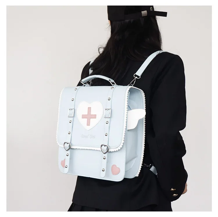 2024 New Fashion Japanese Sweet PU Backpack Preppy School Style Cute Satchels Sweet Heart Uniform Crossbody Bags Teenage Girls