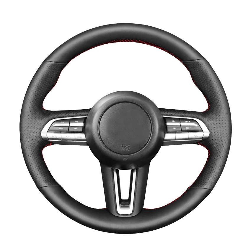 

Black Genuine Leather Hand-Stitched Car Steering Wheel Cover For Mazda 3 Axela 2019 2020 CX-30 2020 MX-30 2020