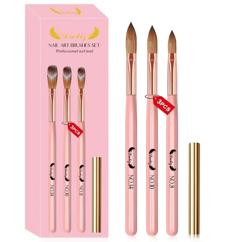 3pcs Kolinsky Acrylic Nail Brush Good Quality Nail Art Mink Brush Wood Handle Gel Builder Manicure Brush Drawing Tools 2