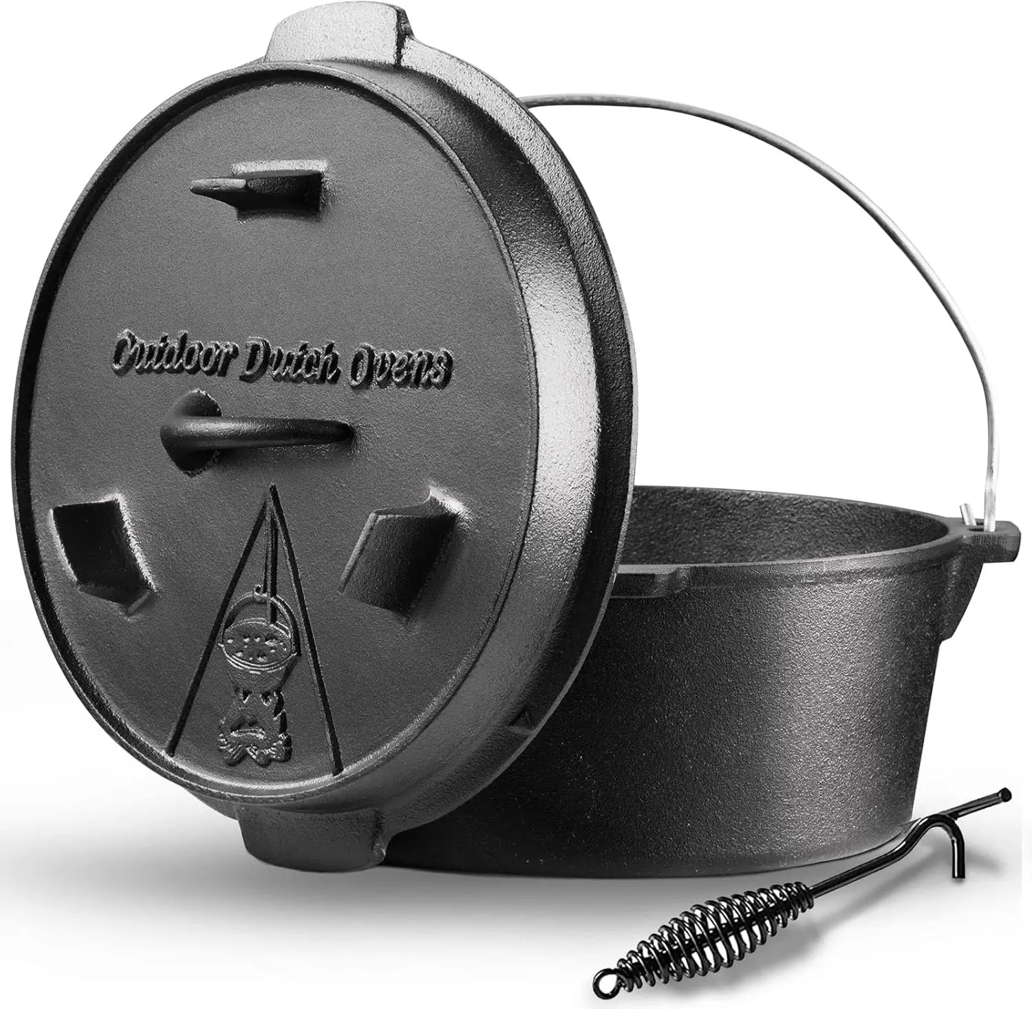 Camping Dutch Oven,12 Qt Pre-Seasoned Camping Cookware Pot with Lid-Lid Lifter, Cast Iron Dutch Oven with Metal Handle for Coo