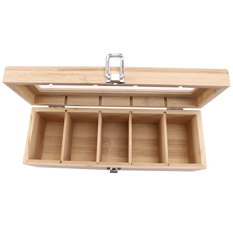 

2X Bamboo System Tea Bag Jewelry Organizer Storage Box 5 Compartments Tea Box Organizer Wood Sugar Packet Container
