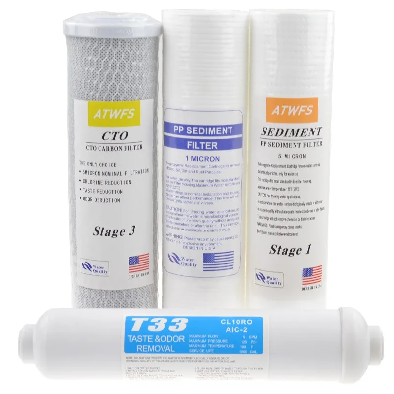 Description Picture 2 of itemATWFS 10" Universal PP Sediment / 5 Micron / 1 Micron PP Cotton+CTO Carbon Filter+T33 Reverse Osmosis System UF Water Treatment
