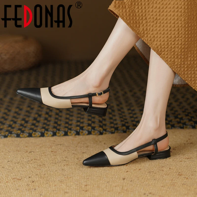 

Женские босоножки с острым носком FEDONAS, разноцветные босоножки из натуральной кожи на низких каблуках, повседневная обувь для офиса на весну и лето 2019