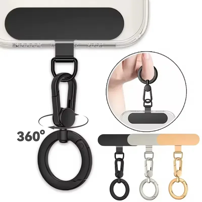 Rotatable Metal Buckle Phone Lanyard with Steel Clip and Card Tab