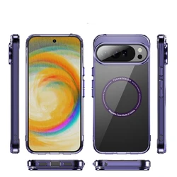 MagSafe Magnetic Transparent Acrylic Phone Case with Metal Button Shell for Google Pixel 8 Pro (PURPLE)
