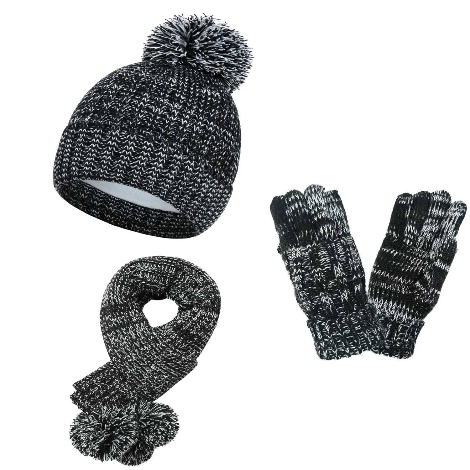 Girl Boy Hat Scarf Gloves Set Beanie Pompom Winter Acrylic Knit Cap Autumn Warm Soft Skiing Accessory For Outdoor Cold Weather