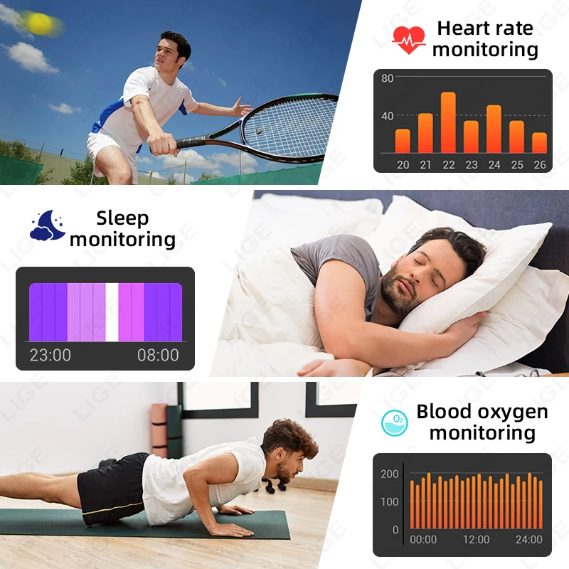 LIGE 1000mAh Large Capacity Battery Smart Watch Men Outdoor IP68 Sports Fitness Tracker Voice Calling 2.04" HD Women Smartwatch