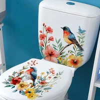 2PCS DIY bathroom sticker bird flower design for bathroom water tank decoration toilet sticker detachable waterproof 5