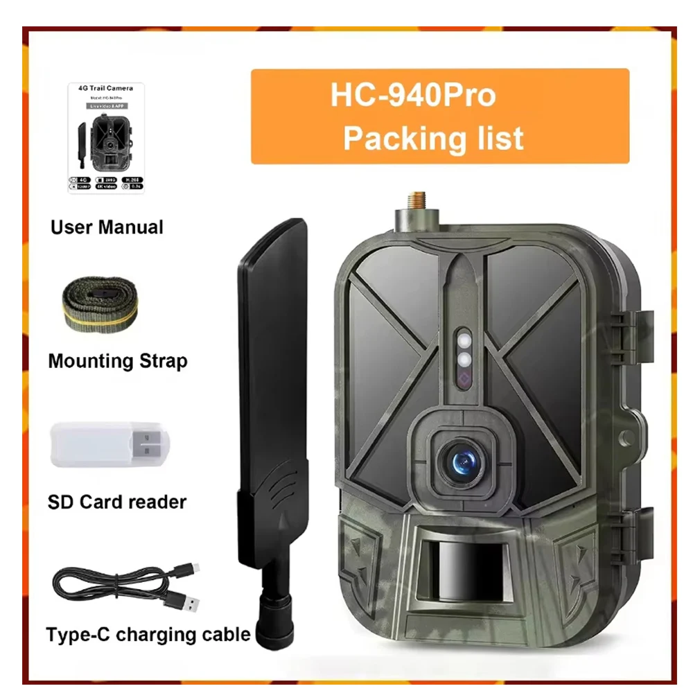 HC-940Pro 10AA Dry4G 4K Video 36MP Wildlife Trail Camera APP 940nm Invisible IR LEDs Night Vision Hunting camera IP65 Waterproof
