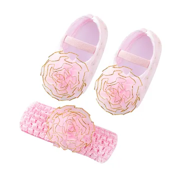 0~9M Newborn Infant Baby Girl Shoes +Headband Set First Walkers Soft Sole Bowknot Princess Cute Shoe Toddler Walking Prewalkers 2