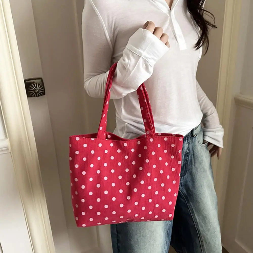 Borsa Tote Grande Capacità a Pois, Borsa a Spalla Casual da Donna in Tessuto, Borsa a Tracolla Singola Portatile alla Moda per Uso Quotidiano - immagine 4