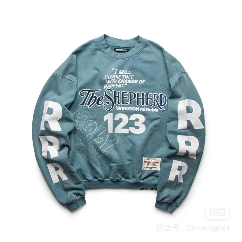 

The Shepherd Print Vintage RRR123 Holy Club Sweatshirts Men Women Top Quality Washed RRR-123 Crewneck Oversized Anime Hoodies