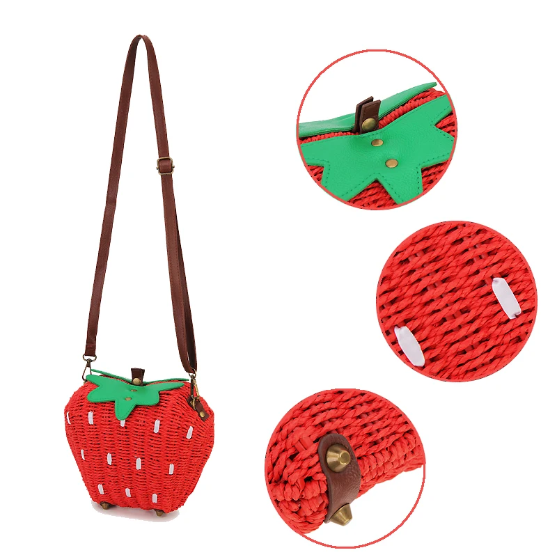 Women's Strawberry Fruit Weave Shoulder Bag – Hand Woven Beach Bag, Messenger Purse - View #2