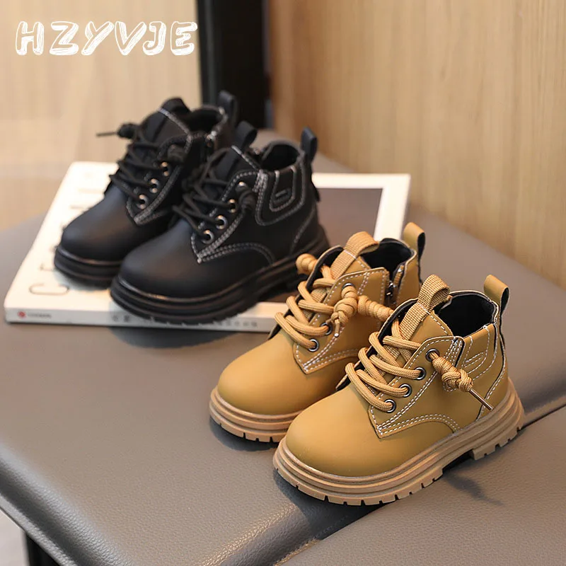 Children's Martin Boots Spring Autumn New Street StyleTrend Boots Kid's Short Boots Soft Sole With Zipper Chic Leather Boots