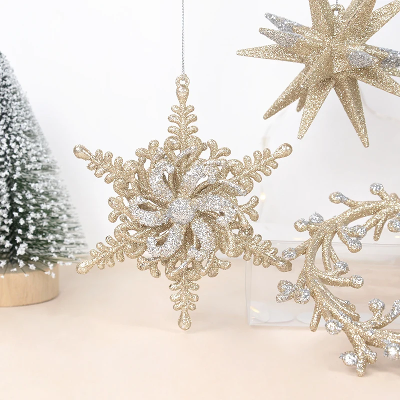 Christmas Tree Oranments Glitter Snowflake Xmas Tree Wreath Hanging Pendants for Merry Christmas Decoration Happy New Year Gifts