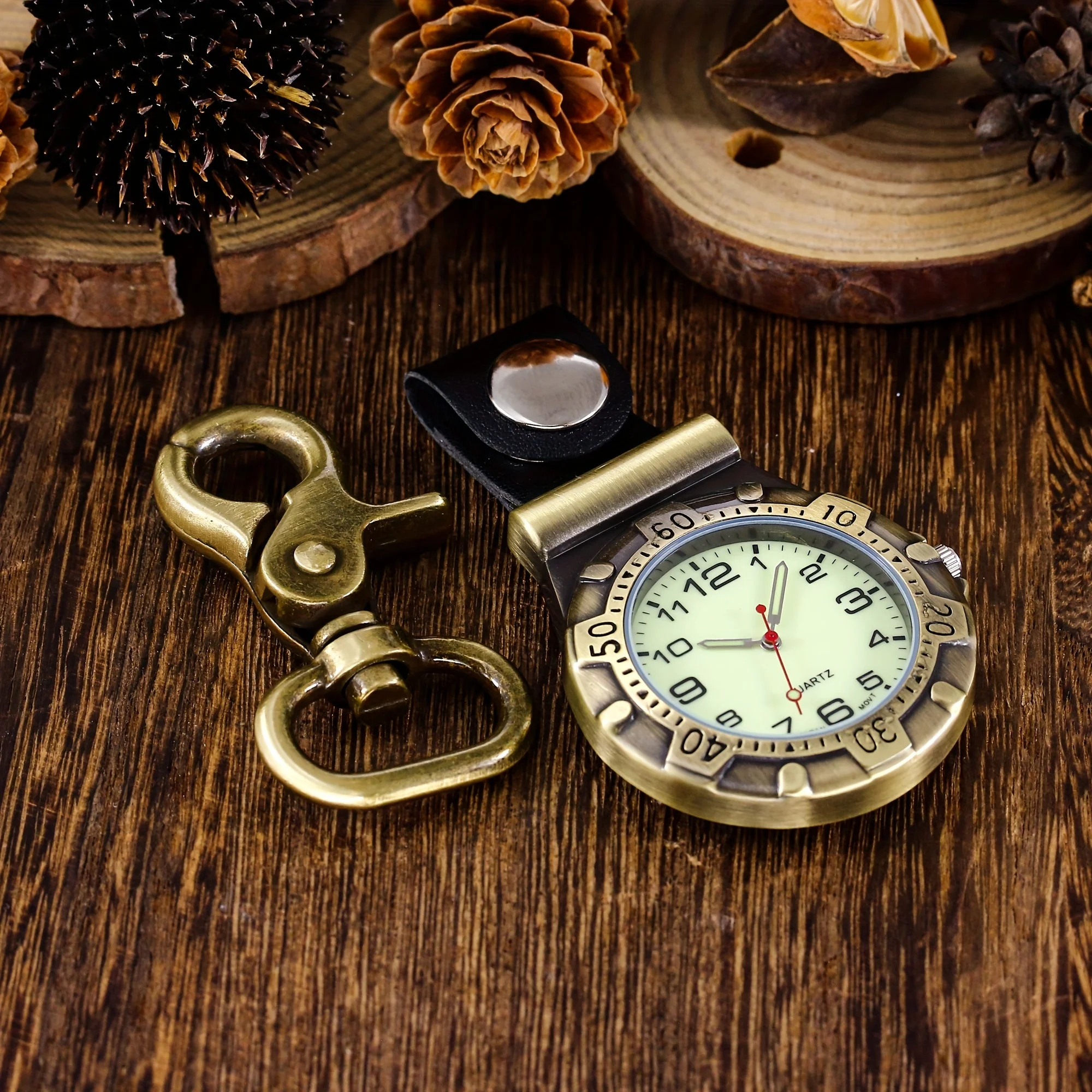 سلسلة مفاتيح ساعة رعاة البقر المضيئة ، مشبك تسلق ا...