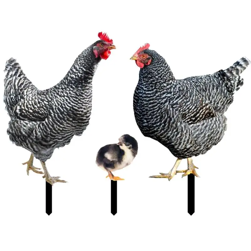 Metal Chicken Yard Art Chicken Garden Art 3X Weather-Resistant Iron Hen Chicks Spikes For Landscape Easter Kitchen Lawn