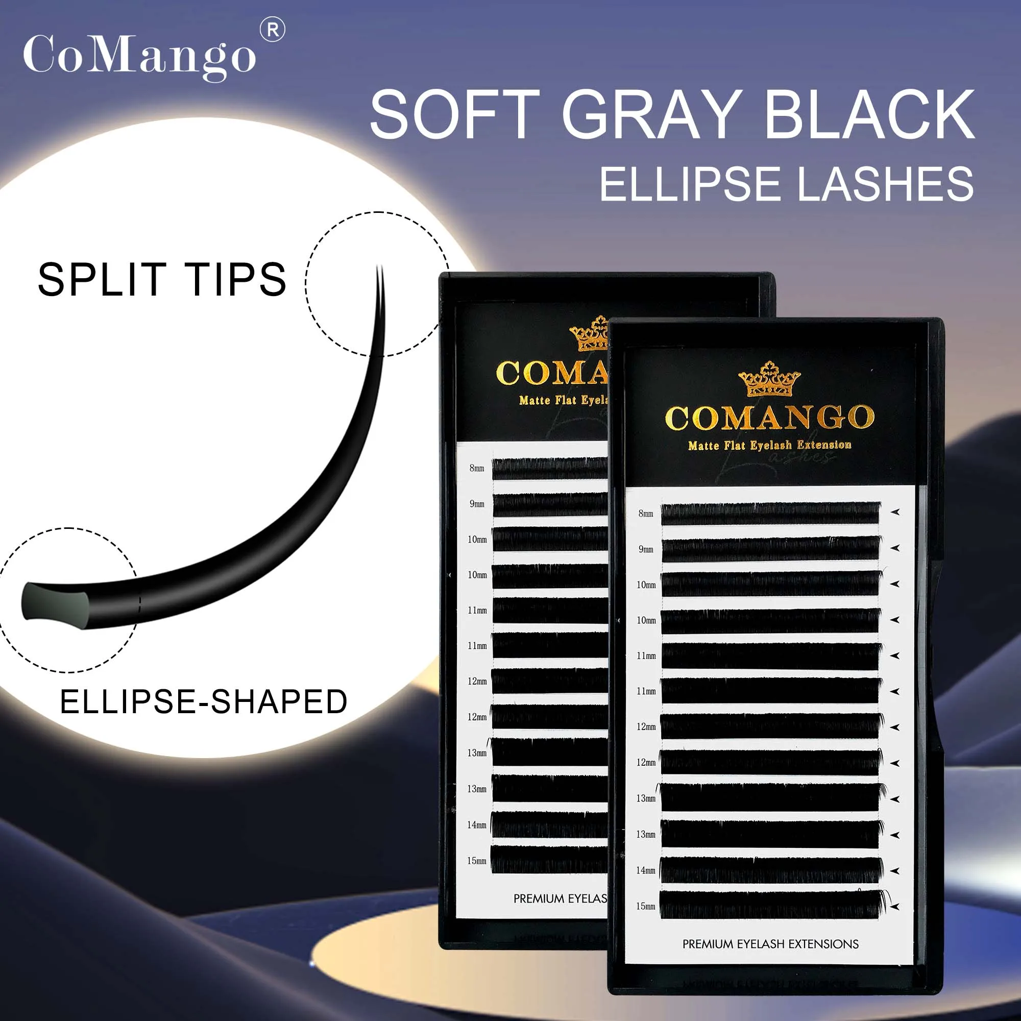 Description Picture 3 of itemMix-8-15mm Matte Grey Black Flat Ellipse Eyelash Extension Lasting Blooming Lashes Split Tips Premium False Mink Classic Lash