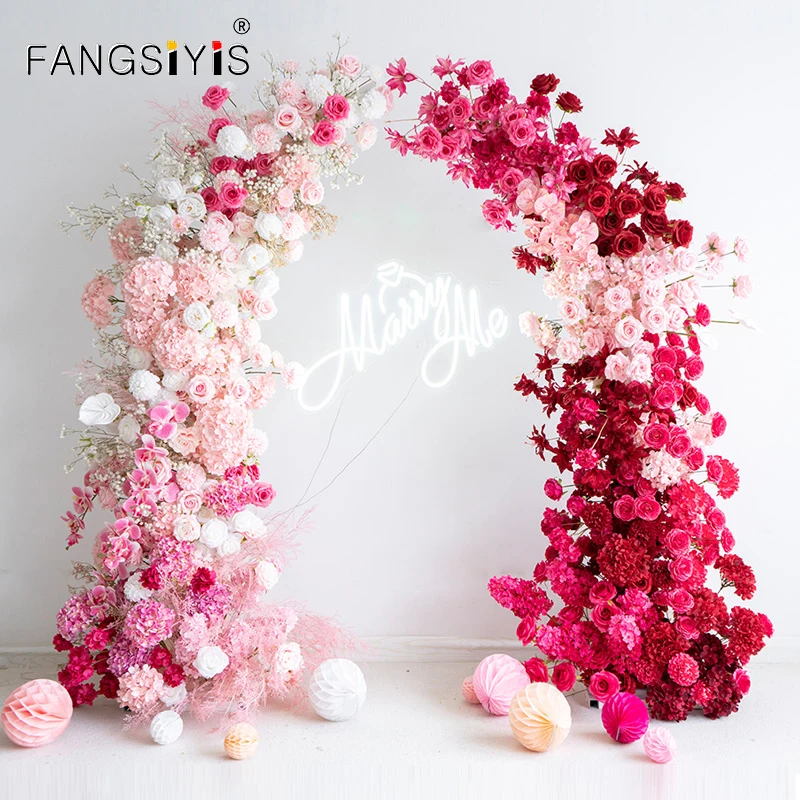 

Luxury Hot Pink 5D Wedding Backdrop Floral Arrangement Party Arch KT Board Decor Flower Row Banquet Party Props Window Display