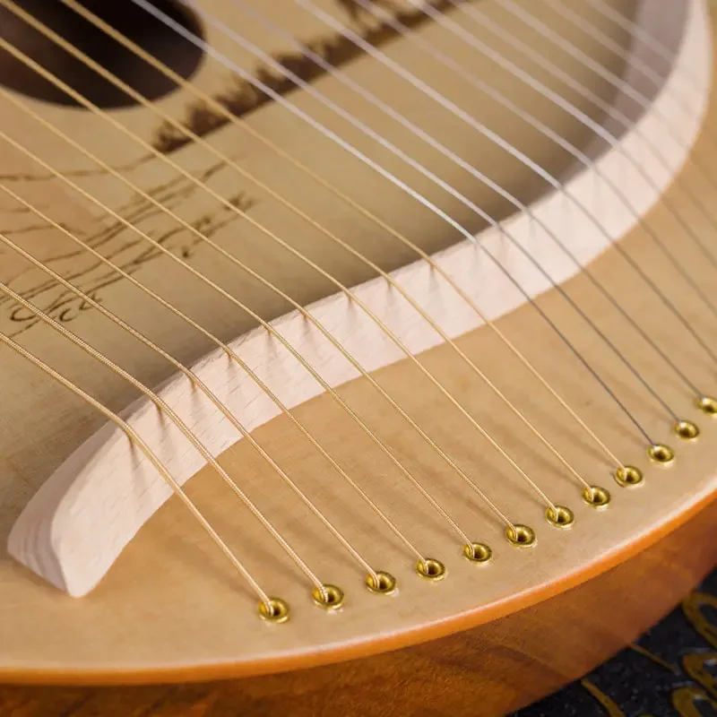 19 String Lyre Mahogany Harp Portable Music Instrument With Tuning Wrench Spare String For Beginner Outer Space Lotus Wild Goose