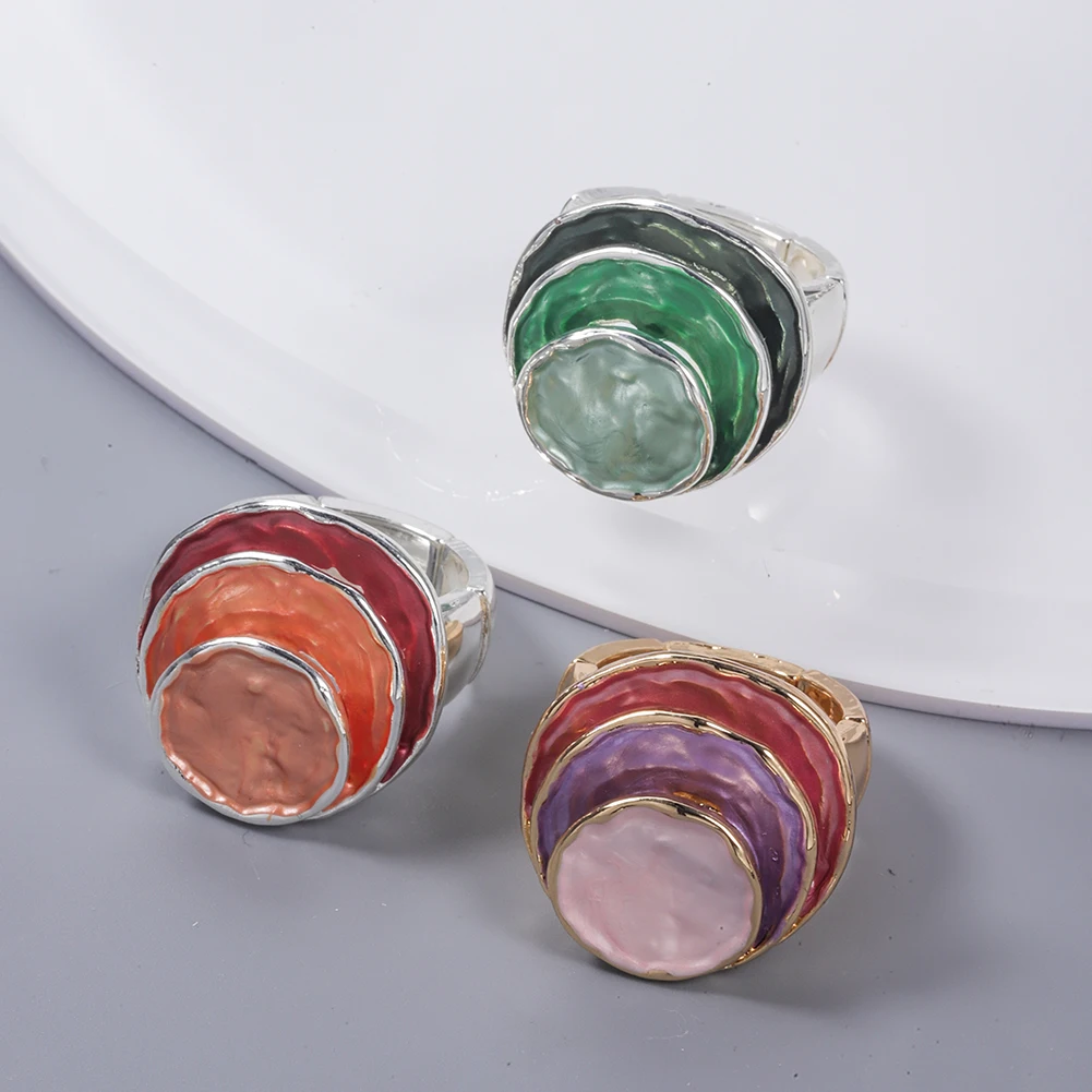 Mode mehrfarbige 3-lagige runde Ringe für Damen Accessoires neue trend ige elastische verstellbare silberne Farbe Ring Party Schmuck Geschenk – Detail 6